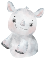 waterverf baby neushoorn dier bos- kinderkamer illustratie png