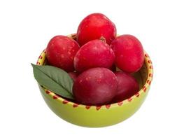 Damson plum in a bowl on white background photo