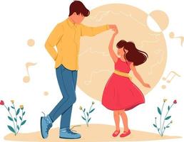 padre e hija están bailando juntos. divirtiéndose con el concepto principal de ilustración vectorial. linda niña está bailando con su papá