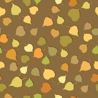 Seamless pattern of autumn leaves isolated on a brown background. Simple cartoon flat style. Vector illustration.