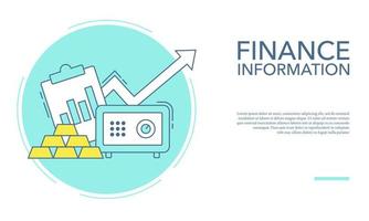 Flat vector illustration of finance and business. Gold, vault, and business report for company profile background copy space.