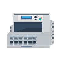 Office printer technology vector illustration. Computer printer paper machine equipment design icon. Document printout symbol device. Multifunction office copier business machine. Inkjet sign