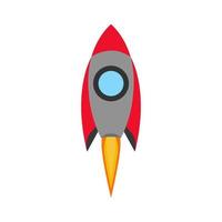 Cartoon rocket illustration. Take off isolated space ship , retro simple icon. Spaceship vector