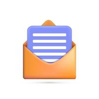 Check mark icon. Document and postal envelope. 3d realistic vector