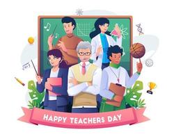 Happy Teacher's Day with A group of teachers from various subjects gathers on teacher's day. Vector illustration in flat style