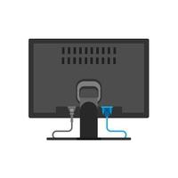 Monitor back view screen computer equipment vector icon. Electronic communication technology work office PC.