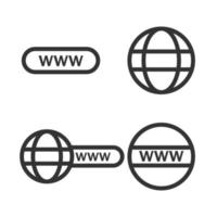 icono de www establecido en estilo negro aislado en blanco. web comunicación internet signo tierra. conexión en el icono de ilustración de vector de red mundial