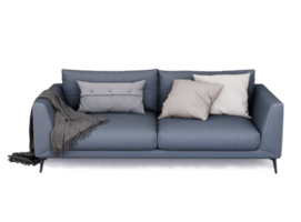 Mobiliario 3d moderno sofá doble de cuero azul aislado en un fondo blanco, diseño de decoración para vivir png