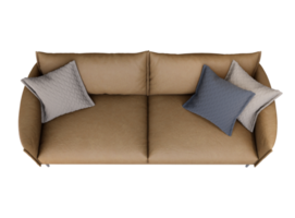 Sofá doble de cuero marrón con vista superior de muebles 3d aislado en un fondo blanco, diseño de decoración para vivir png