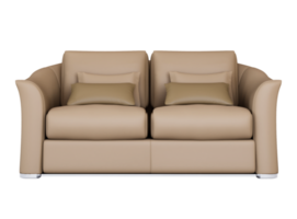 3D-Möbel beige Leder-Doppelsofa isoliert auf weißem Hintergrund, Dekorationsdesign zum Wohnen png