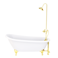 Baignoire sanitaire 3d avec douche dorée isolée sur fond blanc, conception de décoration pour salle de bain png