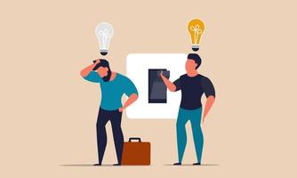 Switch business and light bulb solution success. Innovation brainstorm and light lamp control vector illustration concept. Imagination businessman and discovery idea connection vision technology