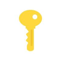 Key security vector icon door. House lock and safe home protection. Metal sign privacy secure. Gold silhouette isolated white and shape business access. Simple yellow tool for padlock and shiny sign