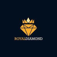 Royal diamond logo gem icon with crown. Luxury shining yellow crystal jewelry logo vector illustration brand