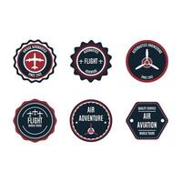 Aeronautic badge vector design set element. Flight emblem retro vintage symbol label. Airplane adventure business sticker. Round aviation quality stamp