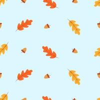 Autumn seamless pattern, oak leaves and acorns fall, vector background illustration