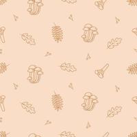 Seamless pattern Doodle set of tree leaves and mushrooms, autumn concept, vector illustration.