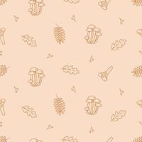 Seamless pattern Doodle set of tree leaves and mushrooms, autumn concept, vector illustration.