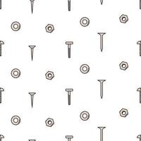 Seamless pattern nails screws and nuts washers, vector doodle set of building elements