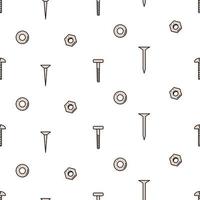 Seamless pattern nails screws and nuts washers, vector doodle set of building elements