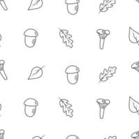 Seamless pattern Doodle set of tree leaves and mushrooms, autumn concept, vector illustration.