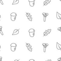 Seamless pattern Doodle set of tree leaves and mushrooms, autumn concept, vector illustration.