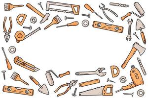 Construction tools, doodle vector set of repair elements, cartoon icons