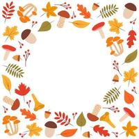 Doodle fall color set of tree leaves and mushrooms, autumn concept, vector illustration