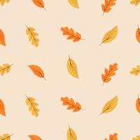 Autumn seamless pattern, oak and aspens leaves fall, vector background illustration