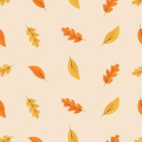 Autumn seamless pattern, oak and aspens leaves fall, vector background illustration