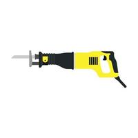 Reciprocating saw vector construction electric blade tool icon. Cut equipment carpentry work isolated power appliance diy. Industry yellow machine jigsaw instrument repair