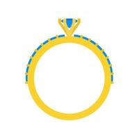 Ring fashion romance celebration sign vector icon. Wedding gold flat engagement metal. Groom blue gem shape
