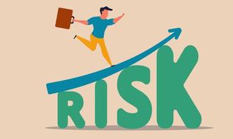 Risk invest finance and risky stock asset. Financial arrow growth high and return reward roi trader vector illustration concept. Business chart with man and capital diagram. Control planning and goal