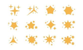 Sparkling stars, shiny spark, sparkling light shining stars set. Vector illustration collection isolated on white