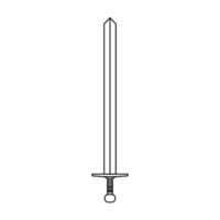 esquema de icono de ilustración de vector de arma de espada. fantasía acero medieval guerrero agudo hoja aislado blanco línea delgado