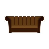 Divan brownlifestyle comfortable furniture flat vector icon. Bright TV sofa living room design interior house front view