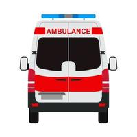 Ambulance van flat vector back view. Help emergency auto red transportation rescue