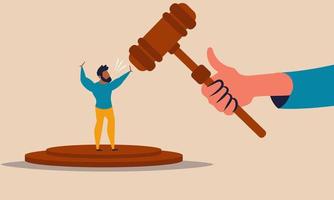 Justice of discrimination and judge law racism and injustice concept. Unfair multiracial people and freedom right issue vector illustration. Human equal and legal democracy support and stop problem