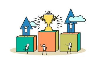 Success competition employee business person 3d illustration concept. Winner achievement vector challenge leadership career. Victory champion with cup award. Strategy target first prize trophy