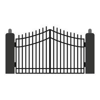 Gate with iron fence door and metal cartoon manor decoration. Front entrance from ironwork grid vector illustration. Old lattice wrought and classic frame ornament for park. Security steel structure