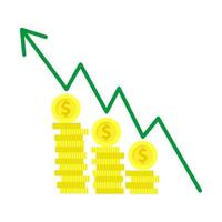 Gold coin finance currency money vector icon. Business golden coin illustration wealth symbol on yellow color isolated white. Success treasure dollar shiny rich. Gold investment market income award