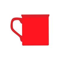 Cup coffee red side view vector flat closeup sign. Chocolate drink aroma hot restaurant mug