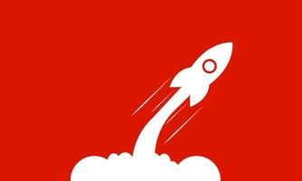 White rocket launch isolated on red background. Minimalistic background design. Startup launch rockets vector illustration