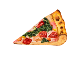 Bacon pizza slice. Hand drawn watercolor png