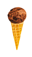 Chocolate ice cream scoop with cone watercolor png