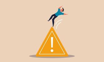 Mistake risk failure business and critical error problem. Service accident and beware fail vector illustration concept. Attention fall sign and pain alert to businessman. Exclamation important