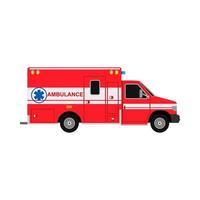 Ambulance van flat vector side view. Help emergency auto red transportation rescue