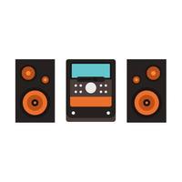 Audio system vector flat icon sound electronic equipment. Black stereo music speaker. Set home acoustic bass