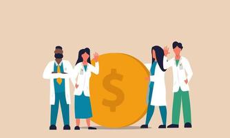 costo financiero salud y médico del hospital fondo médico. beneficios de cuenta de dinero y concepto de ilustración de vector de préstamo de pago de descuento. seguro enfermedad moneda presupuesto y seguridad usa dolar. riesgo de inversión