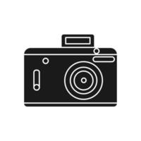 Photo vector icon and photograph symbol illustration solid black. Camera film picture technology and web image sign. Photographer frame lens and flat equipment simple element. Device capture